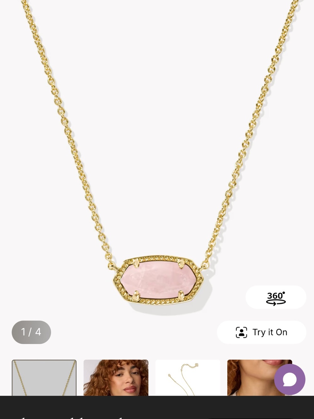 Kendra Scott Gold Necklace with Rose Quartz Stone